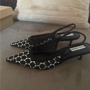 Steve Madden Black Rhinestone Pointed Slingback Heels-10